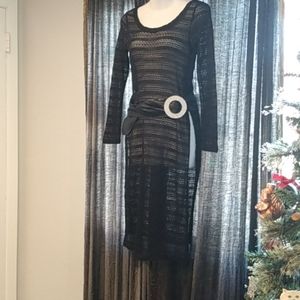 Black Open Knit Long Sleeve Maxi Dress by Ultra Flirt
